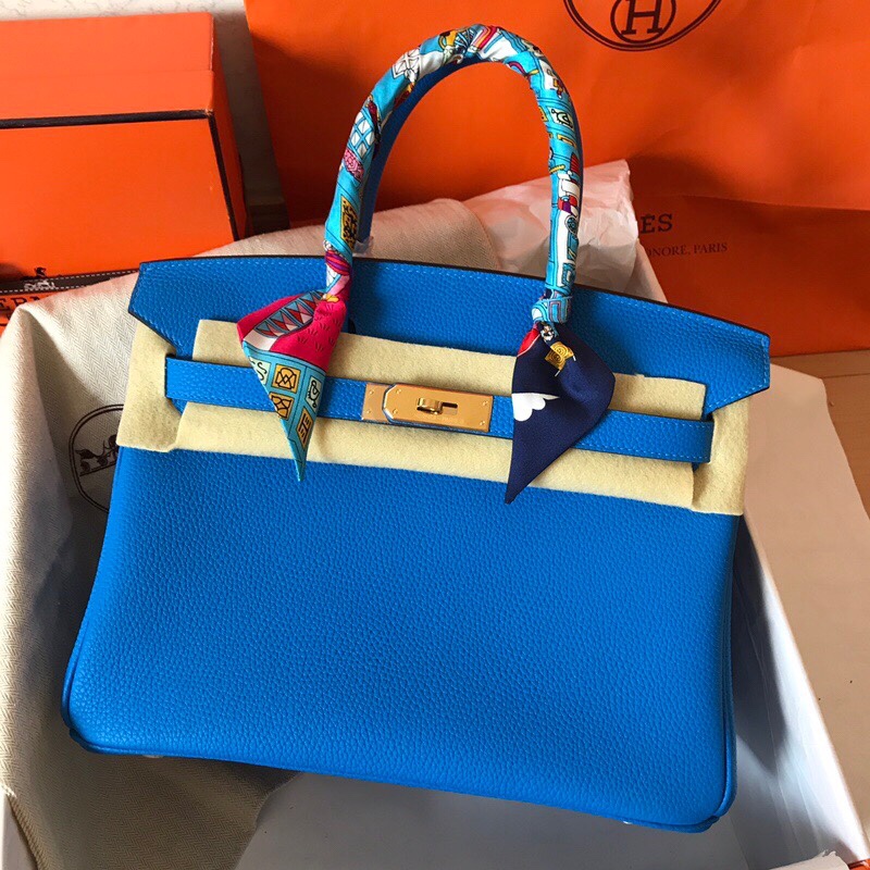 Hermes Birkin 30CM Togo Leather Handbag Blue